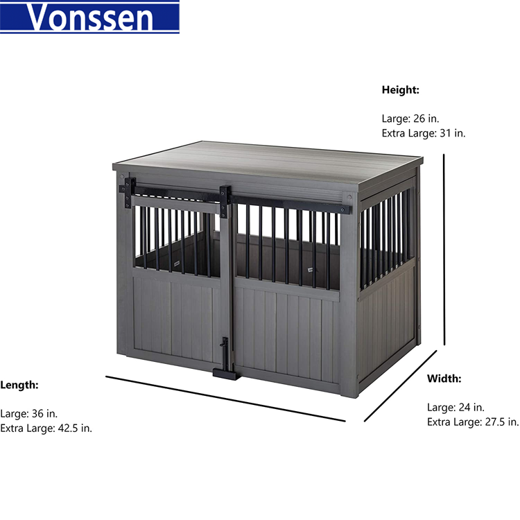 Vonssen Furniture Style Dog Crate End Table Mesh Wooden Pet Crate with Doors and Pet Bed Decorative Indoor Dog Kennel Medium Large VS3010100012