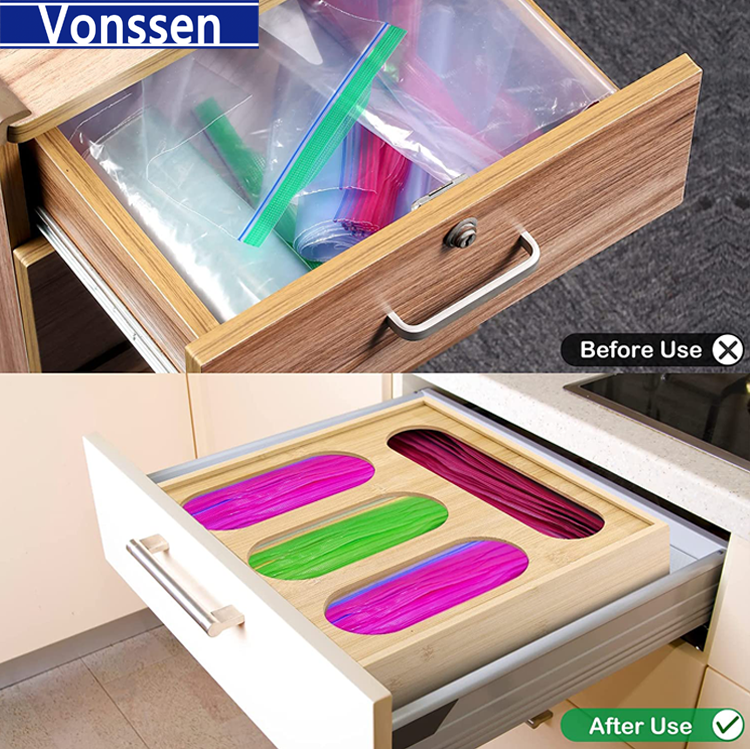 Vonssen Bag Storage Organizer Kitchen Drawer Organizer Bag Storage Gallon Quart Sandwich Snack Bag Holder VS1031406020