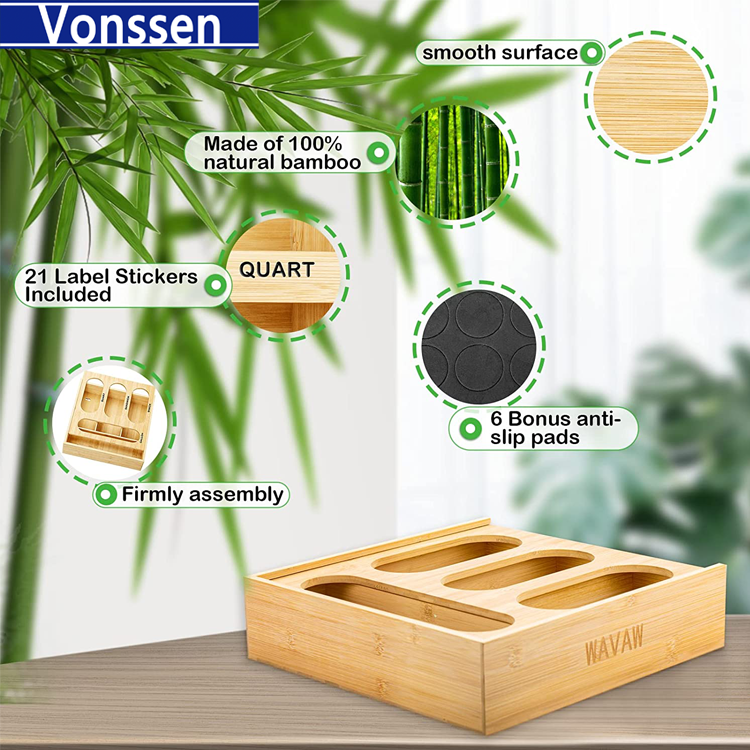 Vonssen Bag Storage Organizer Kitchen Drawer Organizer Bag Storage Gallon Quart Sandwich Snack Bag Holder VS1031406020