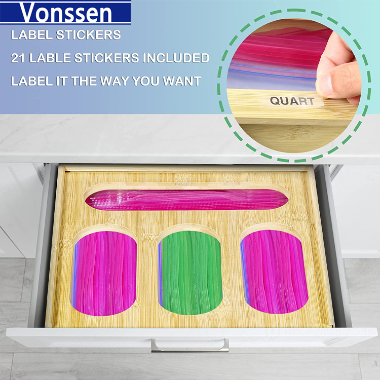 Vonssen Bag Storage Organizer Kitchen Drawer Organizer Bag Storage Gallon Quart Sandwich Snack Bag Holder VS1031406020