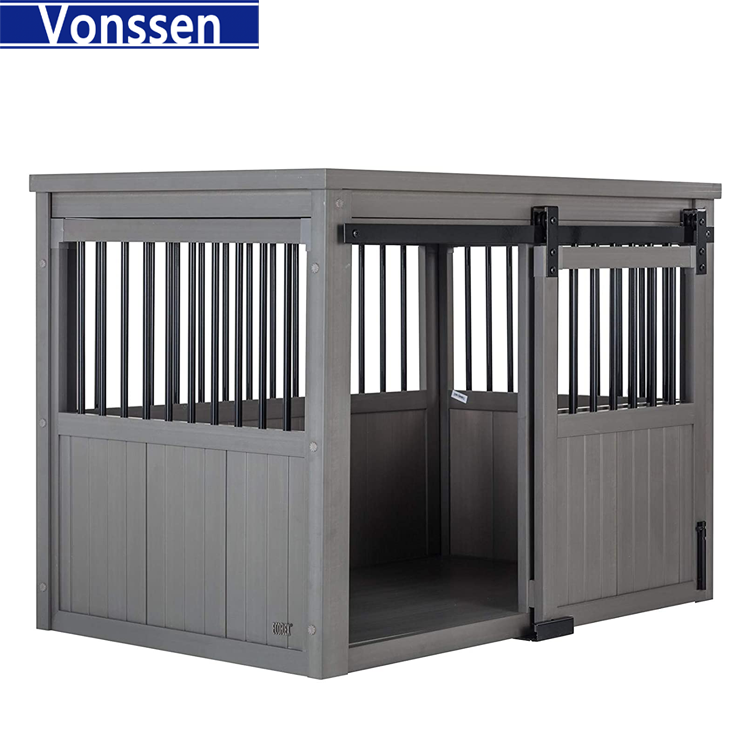 Vonssen Furniture Style Dog Crate End Table Mesh Wooden Pet Crate with Doors and Pet Bed Decorative Indoor Dog Kennel Medium Large VS3010100012