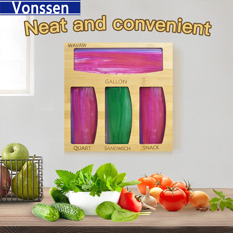 Vonssen Bag Storage Organizer Kitchen Drawer Organizer Bag Storage Gallon Quart Sandwich Snack Bag Holder VS1031406020