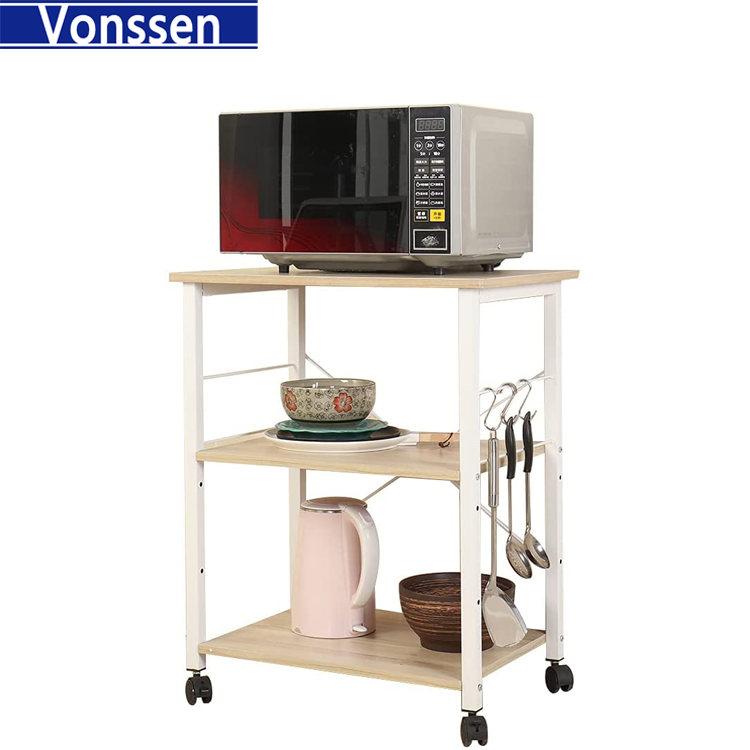 Vonssen Coffee Bar, 24 inch Bakers Rack Microwave Stand with Storage Shelves and Wheels for Small Space, Rolling Kitchen Shelves Organizers Microwave Cart Coffee Cart Coffee Station Table for Home Kitchen VS1031403025