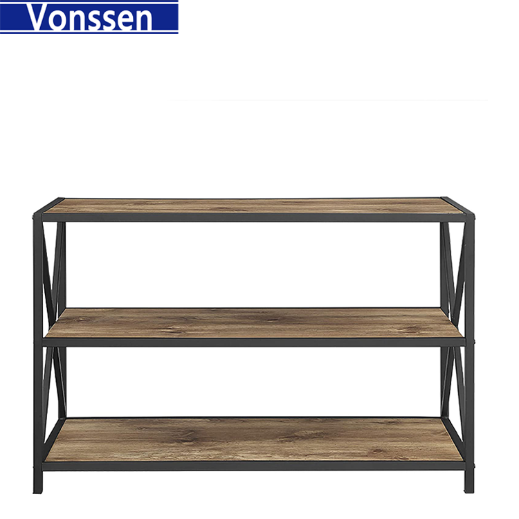 Vonssen 2 Tier Open Shelf Industrial Wood Metal Bookcase Tall Bookshelf Home Office Storage 40 Inch Barnwood VS1060200024