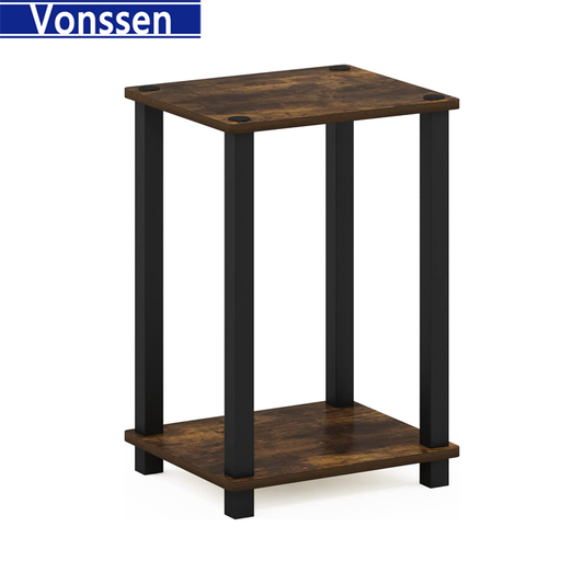 Vonssen 1-Tier End Side Night Stand Bedside Table with Plastic Poles Amber Pine Black VS1010400046