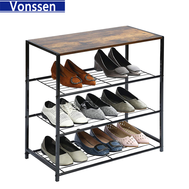 Vonssen 4-Tier Metal Shoe Rack All-Metal Shoe Tower Shoe Storage Shelf for Entryway and Hallway Brown and Colorado VS1060200019