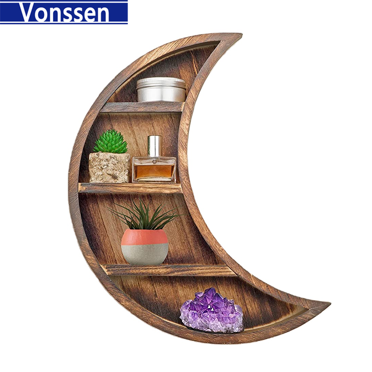 Vonssen Crescent Wall Rack Hanging Bogu Rack Wall-Mounted Solid Wood New Chinese Tea Rack Duobao Pavilion Wall Shelf Teapot Display Stand Small VS1011400066