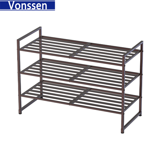 Vonssen Simple Houseware 3-Tier Stackable Metal Panel Shoes Rack Bronze VS1060200010