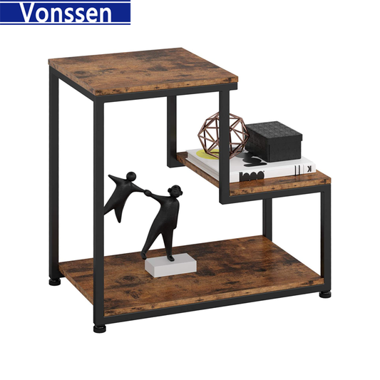 Vonssen Side Tables Living Room 3-Tier End Tables Bedroom Nightstand with Storage Sturdy Rustic Home Decor Easy Assembly VS1010400029