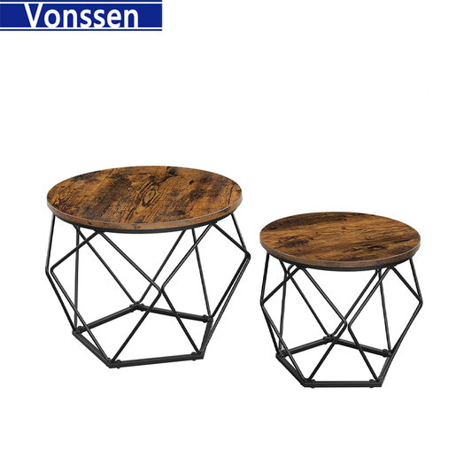 Vonssen Living Room Table Set Nesting Table Coffee Table Set of 2 Steel Frame Side End Table VS1010400063-L