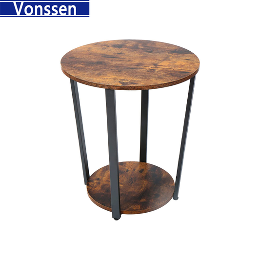 Vonssen Round End Table with Storage Shelf Side Tray for Small Space Easy Assembly Accent Furniture with Steel Frame VS1010400037