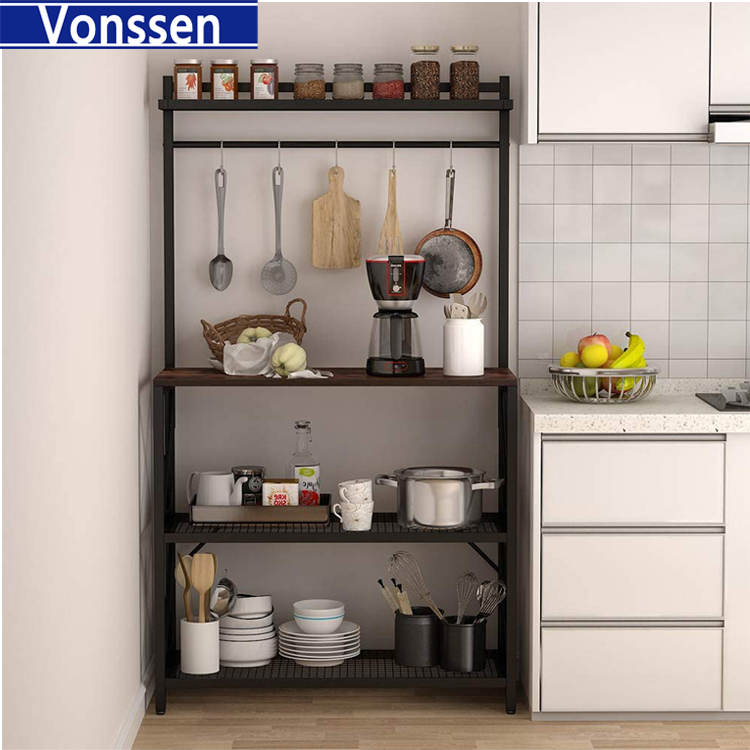 Vonssen Bestier Industrial 63 inch 5 Tier Kitchen Baker's Rack with Hooks Black VS1031403010