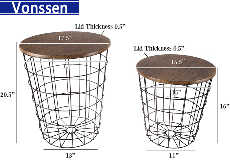 Vonssen Black Brown 2-Piece Nesting Veneer Metal and Wood Round Accent Table Set VS1010400004