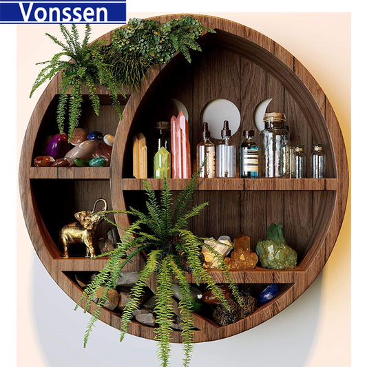 Vonssen Wooden Wall Hanging Shelf Floating Shelves Crescent Moon Shelf VS1011400077