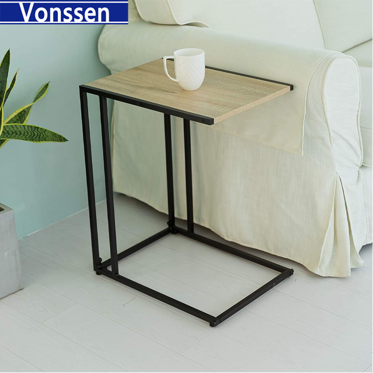 Vonssen Small Side Coffee End Table for Sofa  Black Metal Wood Look VS1010400066 --