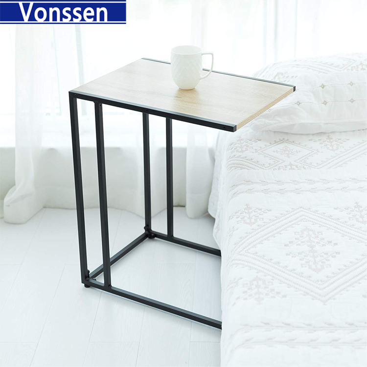 Vonssen Small Side Coffee End Table for Sofa  Black Metal Wood Look VS1010400066 --