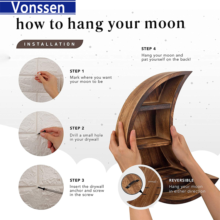 Vonssen Crescent Wall Rack Hanging Bogu Rack Wall-Mounted Solid Wood New Chinese Tea Rack Duobao Pavilion Wall Shelf Teapot Display Stand Small VS1011400066