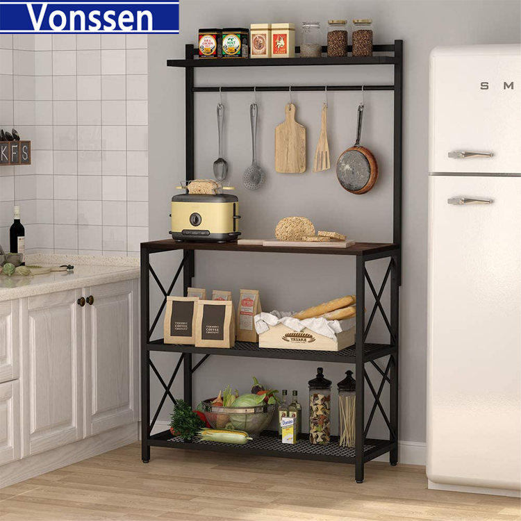 Vonssen Bestier Industrial 63 inch 5 Tier Kitchen Baker's Rack with Hooks Black VS1031403010