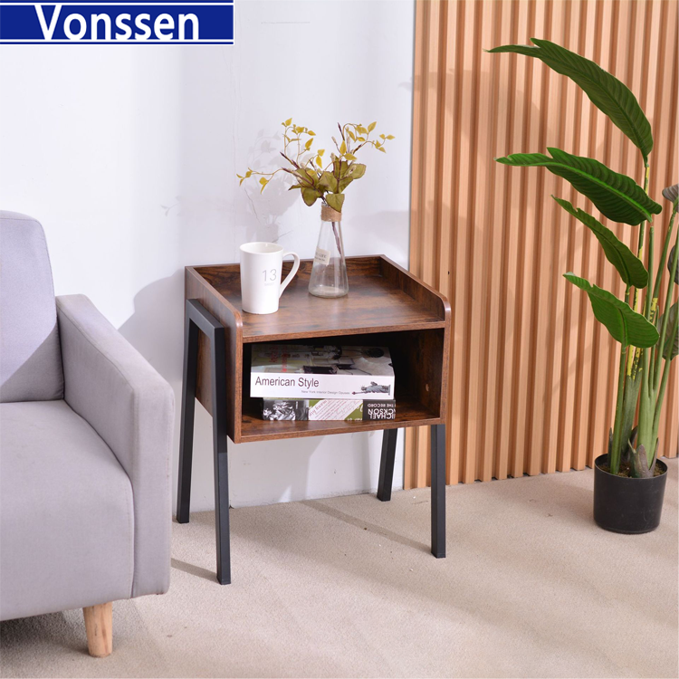 Vonssen Nightstand Bedside Table for Bedroom Small Side Table with Drawer Stackable Night Table End Table for Living Room Adjustable Feet Rustic Brown VS1010400084