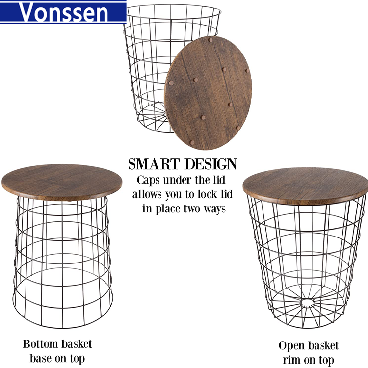 Vonssen Black Brown 2-Piece Nesting Veneer Metal and Wood Round Accent Table Set VS1010400004