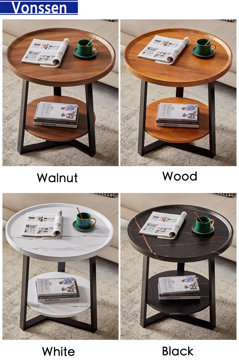 Vonssen Coffee Tables for Small Spaces Simple round Low Center Table for Living Room Home Office Side Table Sofa Tables Balcony Plant Stand Bedside Table Casual Reading Table BookShelf Workbench Dining tableVS1010400083