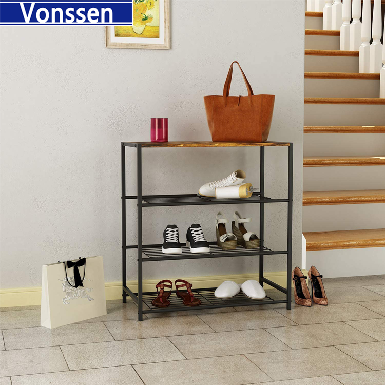 Vonssen 4-Tier Metal Shoe Rack All-Metal Shoe Tower Shoe Storage Shelf for Entryway and Hallway Brown and Colorado VS1060200019