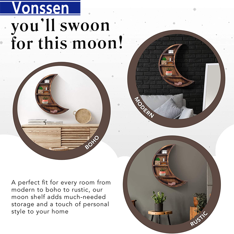 Vonssen Crescent Wall Rack Hanging Bogu Rack Wall-Mounted Solid Wood New Chinese Tea Rack Duobao Pavilion Wall Shelf Teapot Display Stand Small VS1011400066