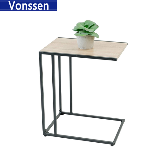 Vonssen Small Side Coffee End Table for Sofa  Black Metal Wood Look VS1010400066 --