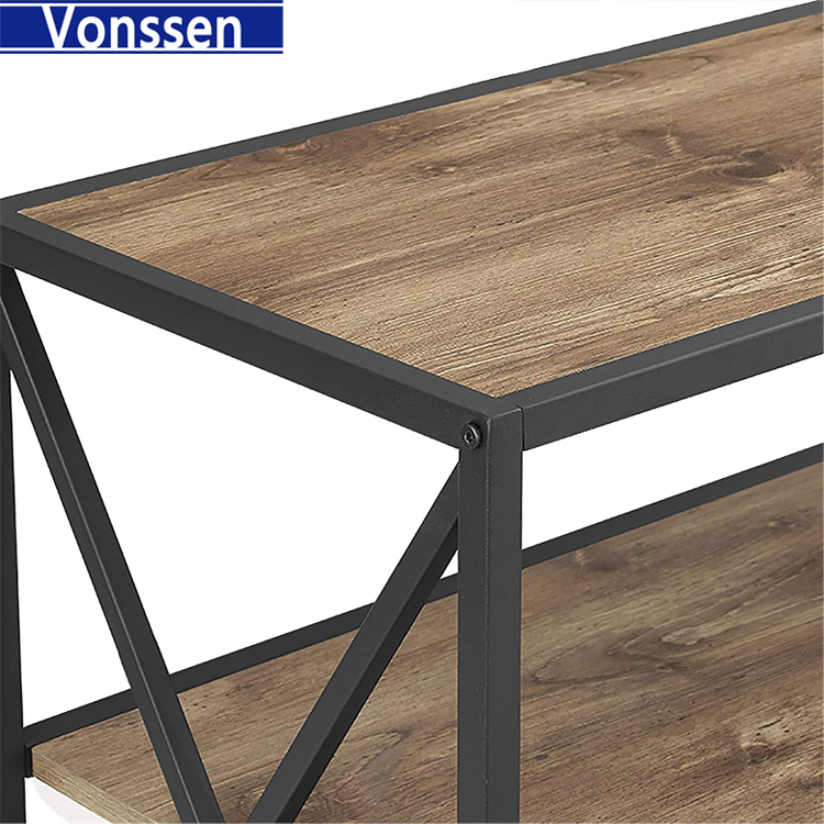 Vonssen 2 Tier Open Shelf Industrial Wood Metal Bookcase Tall Bookshelf Home Office Storage 40 Inch Barnwood VS1060200024