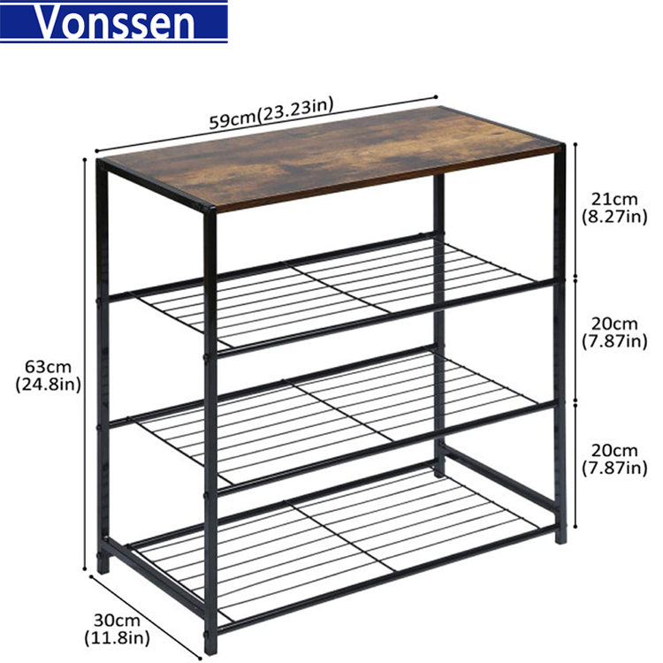 Vonssen 4-Tier Metal Shoe Rack All-Metal Shoe Tower Shoe Storage Shelf for Entryway and Hallway Brown and Colorado VS1060200019