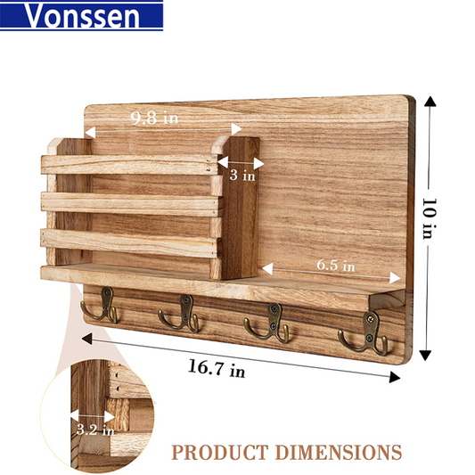 Vonssen Wooden Wall Rack Bedroom Sundries Organize Storage Rack Wall Hanging Decoration VS1011400063