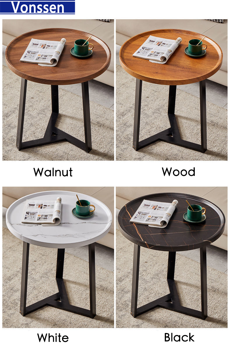 Vonssen Coffee Tables for Small Spaces Simple round Low Center Table for Living Room Home Office Side Table Sofa Tables Balcony Plant Stand Bedside Table Casual Reading Table BookShelf Workbench Dining tableVS1010400083