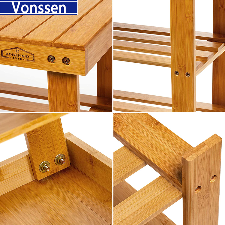 Vonssen 3 Tier Bamboo Shoe Rack Bench Storage Shelf Organizer Entryway Home Furni New-Bamboo Shoe Rack Bench Bamboo Bench Shoe Rack Shoe Rack VS1060200017