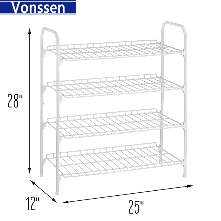 Vonssen 4-Tier Wire Shoe Rack White Simple Assemble Storage Shelf for Organization in Bedroom/Closet VS1060200018