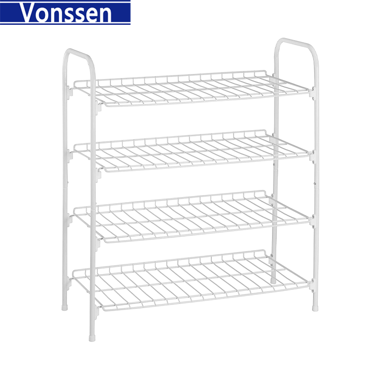 Vonssen 4-Tier Wire Shoe Rack White Simple Assemble Storage Shelf for Organization in Bedroom/Closet VS1060200018