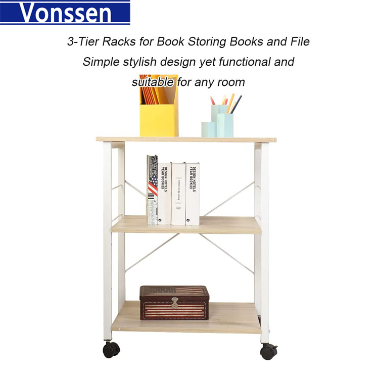 Vonssen Coffee Bar, 24 inch Bakers Rack Microwave Stand with Storage Shelves and Wheels for Small Space, Rolling Kitchen Shelves Organizers Microwave Cart Coffee Cart Coffee Station Table for Home Kitchen VS1031403025