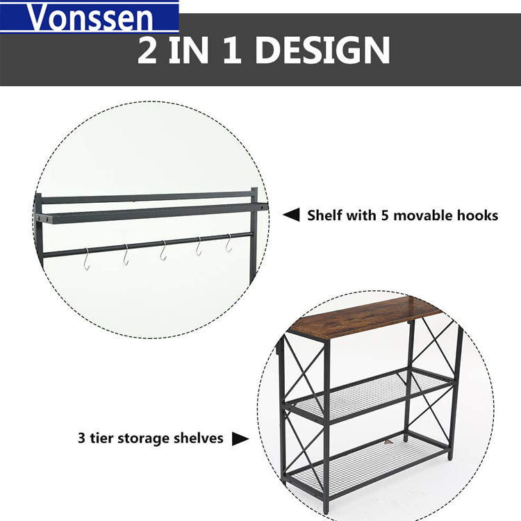 Vonssen Bestier Industrial 63 inch 5 Tier Kitchen Baker's Rack with Hooks Black VS1031403010