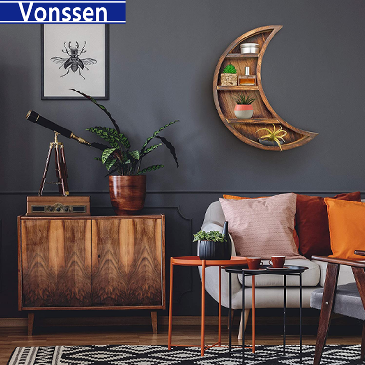 Vonssen Crescent Wall Rack Hanging Bogu Rack Wall-Mounted Solid Wood New Chinese Tea Rack Duobao Pavilion Wall Shelf Teapot Display Stand Small VS1011400066