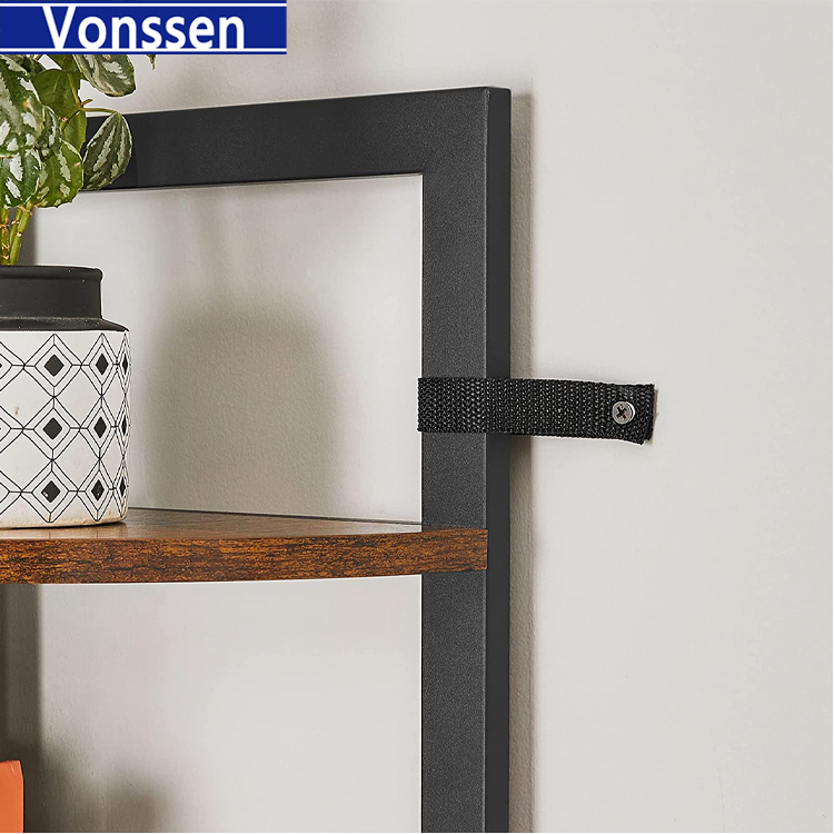 Vonssen 5 Tier Corner Shelf Stand Corner Bookshelf Tall Corner Storage Shelves Industrial Rack Plant Stand for Living Room Bedroom Home Office Rustic Brown and Black VS1050200026