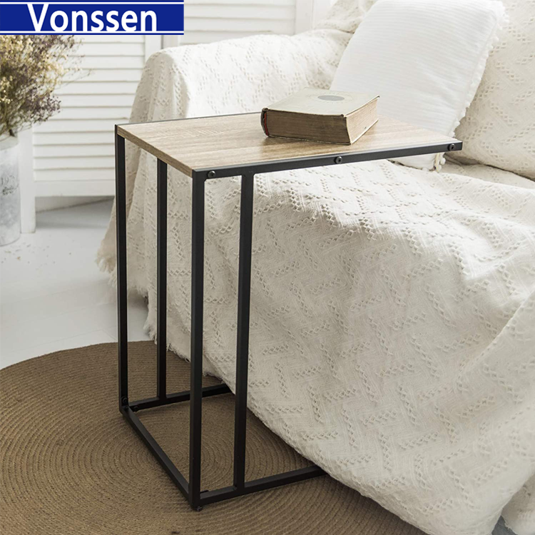 Vonssen Small Side Coffee End Table for Sofa  Black Metal Wood Look VS1010400066 --