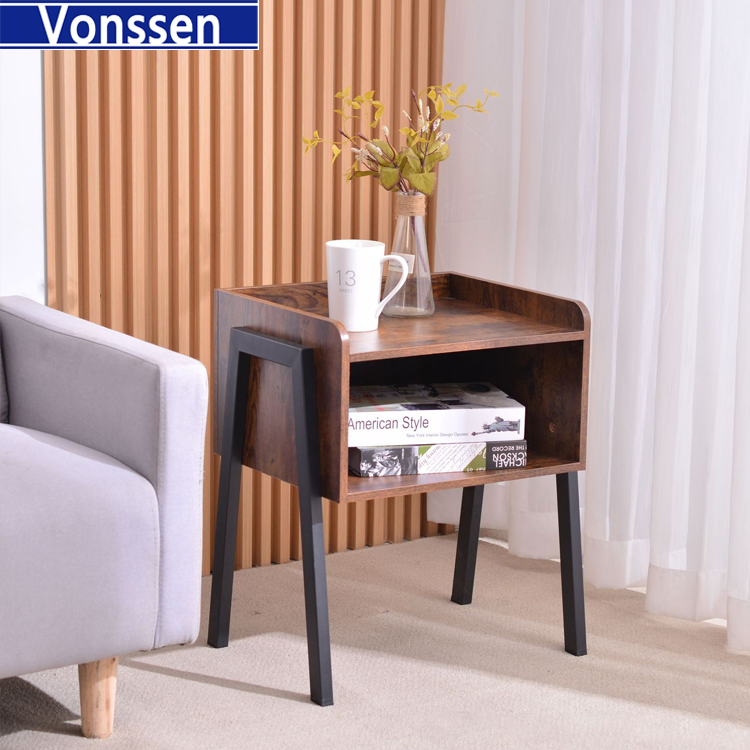 Vonssen Nightstand Bedside Table for Bedroom Small Side Table with Drawer Stackable Night Table End Table for Living Room Adjustable Feet Rustic Brown VS1010400084