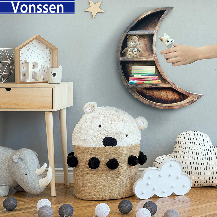 Vonssen Crescent Wall Rack Hanging Bogu Rack Wall-Mounted Solid Wood New Chinese Tea Rack Duobao Pavilion Wall Shelf Teapot Display Stand Small VS1011400066