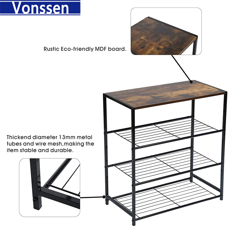 Vonssen 4-Tier Metal Shoe Rack All-Metal Shoe Tower Shoe Storage Shelf for Entryway and Hallway Brown and Colorado VS1060200019