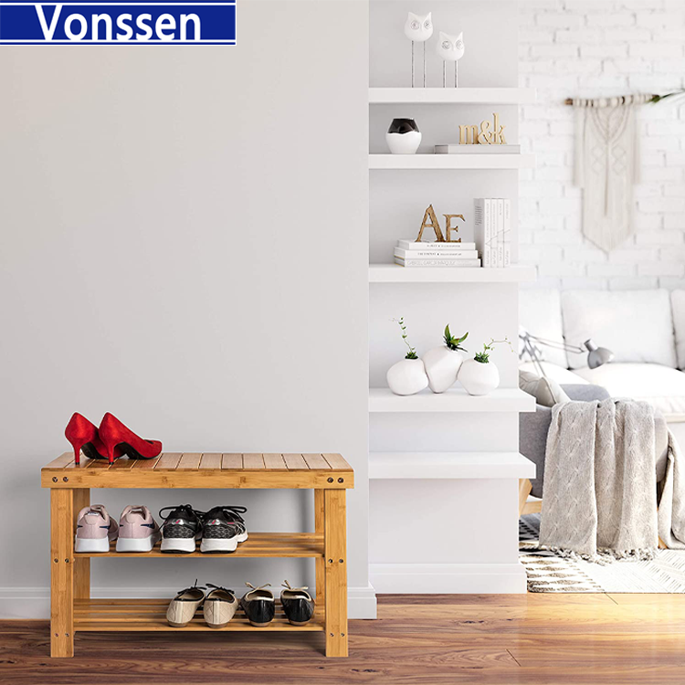 Vonssen 3 Tier Bamboo Shoe Rack Bench Storage Shelf Organizer Entryway Home Furni New-Bamboo Shoe Rack Bench Bamboo Bench Shoe Rack Shoe Rack VS1060200017