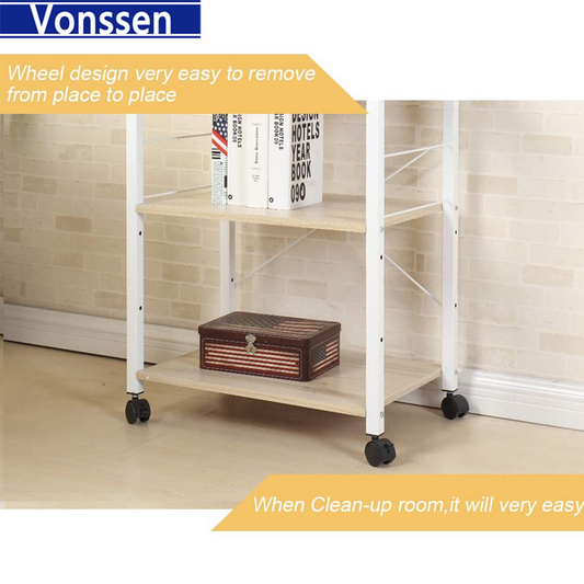 Vonssen Coffee Bar, 24 inch Bakers Rack Microwave Stand with Storage Shelves and Wheels for Small Space, Rolling Kitchen Shelves Organizers Microwave Cart Coffee Cart Coffee Station Table for Home Kitchen VS1031403025