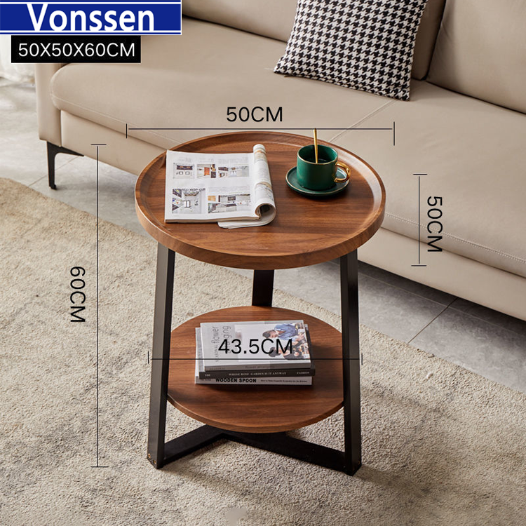 Vonssen Coffee Tables for Small Spaces Simple round Low Center Table for Living Room Home Office Side Table Sofa Tables Balcony Plant Stand Bedside Table Casual Reading Table BookShelf Workbench Dining tableVS1010400083