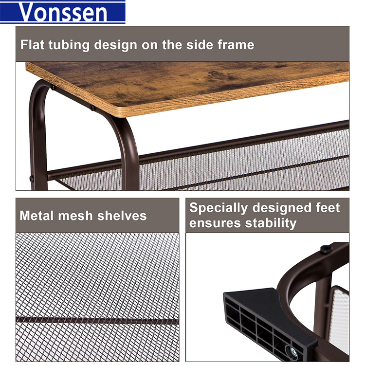 Vonssen Industrial 3 Tier Wood Top Shoe Rack with Metal Base Black and Brown VS1060200020