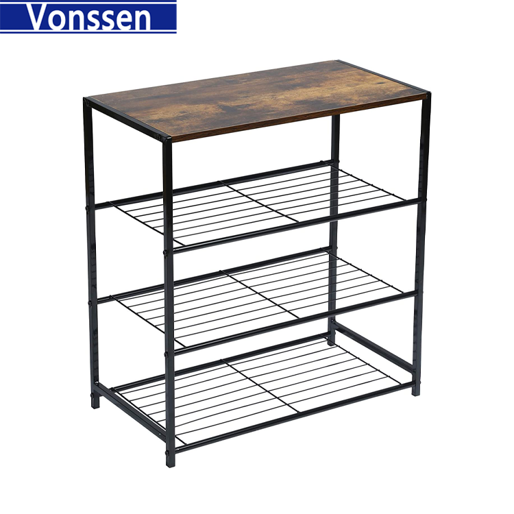 Vonssen 4-Tier Metal Shoe Rack All-Metal Shoe Tower Shoe Storage Shelf for Entryway and Hallway Brown and Colorado VS1060200019