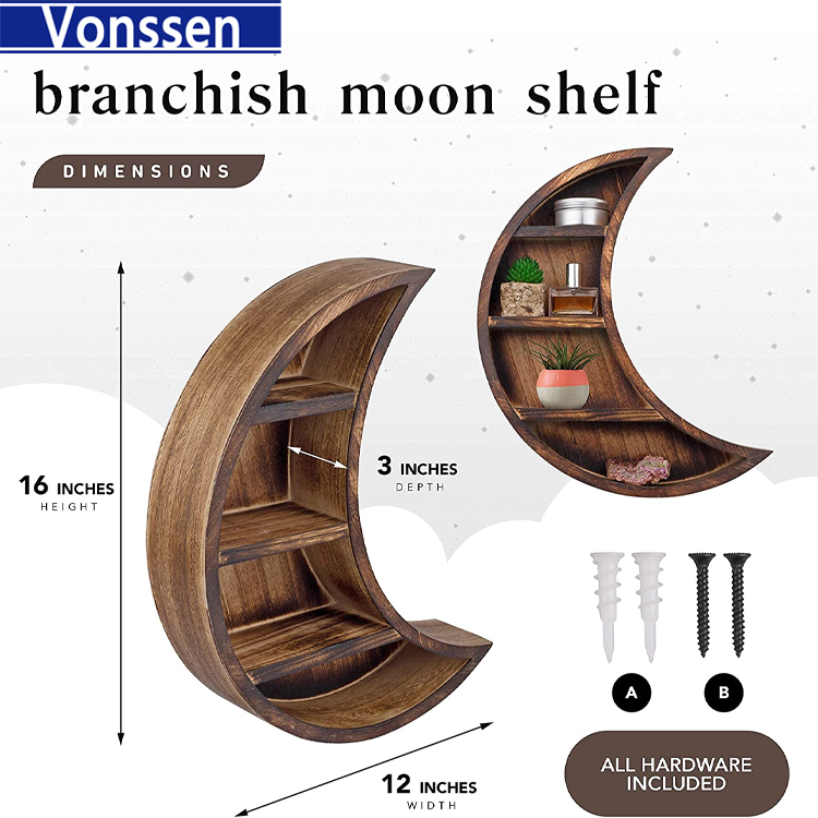 Vonssen Crescent Wall Rack Hanging Bogu Rack Wall-Mounted Solid Wood New Chinese Tea Rack Duobao Pavilion Wall Shelf Teapot Display Stand Small VS1011400066