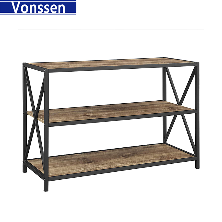 Vonssen 2 Tier Open Shelf Industrial Wood Metal Bookcase Tall Bookshelf Home Office Storage 40 Inch Barnwood VS1060200024